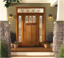 ThermaTru Exterior Wooden Craftsman Deco Glass Door with Transom and Side Panel Glass SM